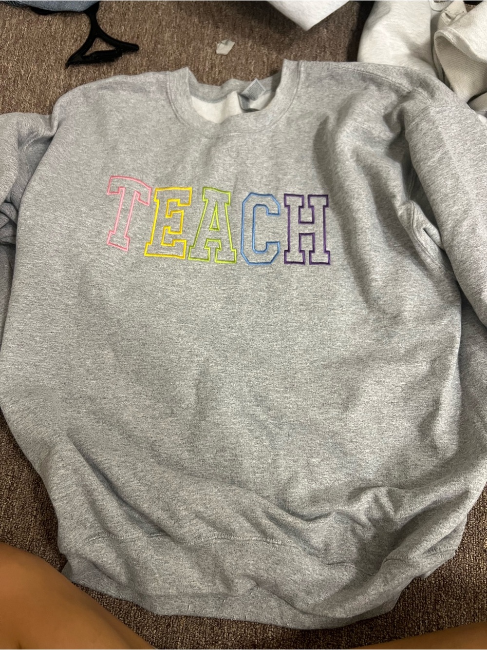 Gray Sweatshirt with Rainbow 'TEACH' Embroidery